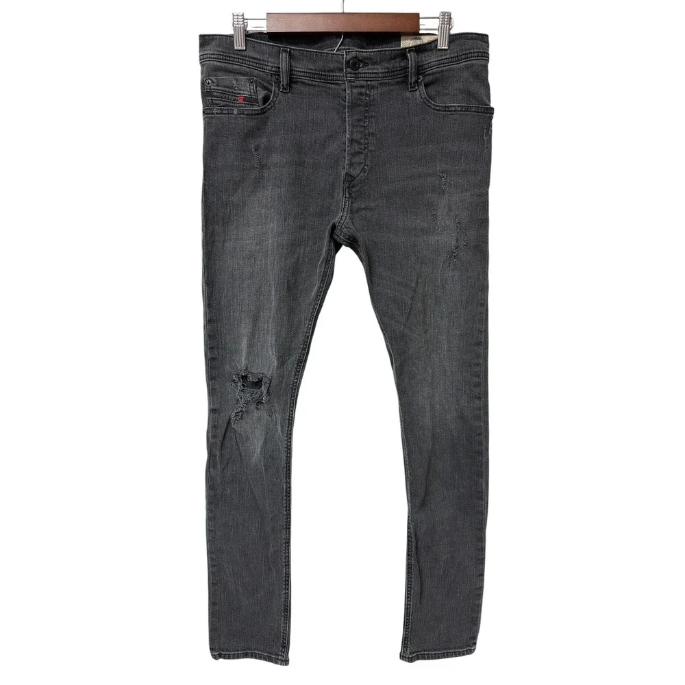 Diesel Tepphar Jeans Mens 32 Gray Slim Carrot Stretch‎ Distressed Pants ITALIAN